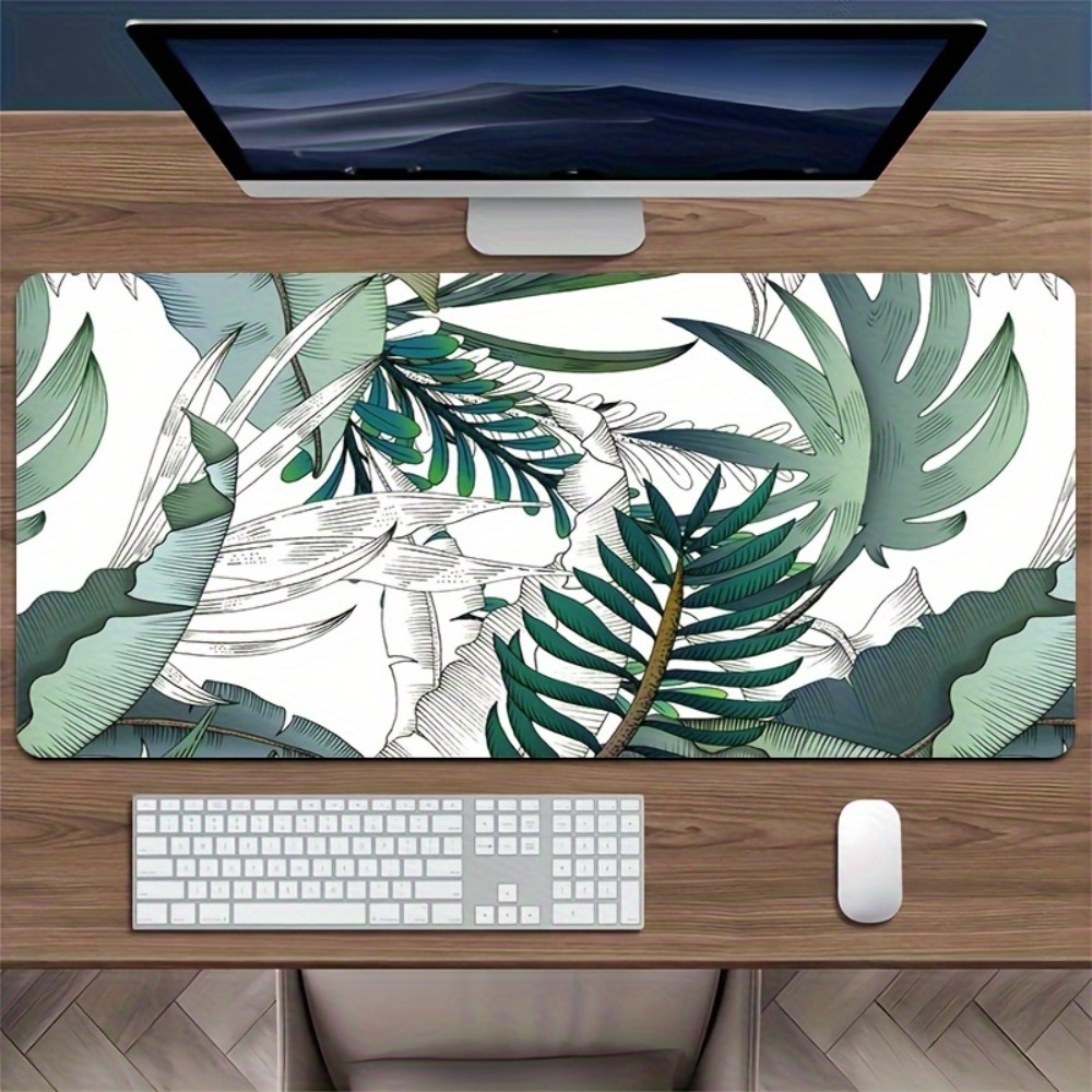 Desk Setup Simple - ลายพืชเขตร้อน, แผ่นรองกันลื่น, แผ่นรองโต๊ะทำงาน, แผ่นรองเมาส์คอมพิวเตอร์, แผ่นรองเมาส์สำหรับเกมเมอร์ขนาดใหญ่
