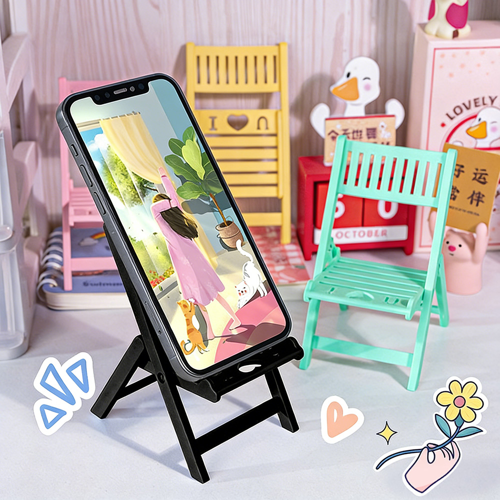 Desk Setup Videos - ขาตั้งโทรศัพท์แบบพับได้ขนาดเล็ก ที่วางโทรศัพท์มือถือ ขาตั้งกันลื่น ที่วางโทรศัพท์แบบตั้งโต๊ะ รูปทรงเก้าอี้ น้ำหนักเบา