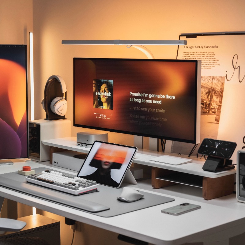 Desk Setup With Laptop And Monitor - Modern Monitor Riser Stand Ergonomicโต๊ะชั้นวางคอมพิวเตอร์RackสําหรับHome Officeการตั้งค่าทนทานผู้ถือแล็ปท็อป
