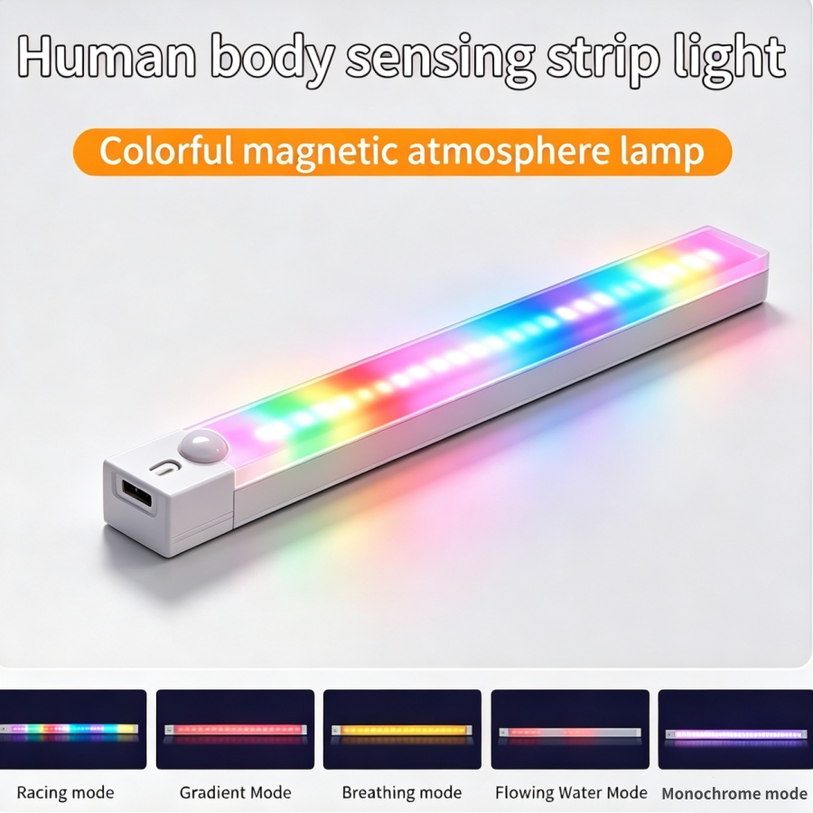 Desk Setup Gaming - ไฟ LED RGB แบบชาร์จไฟได้สำหรับโต๊ะทำงาน พร้อมเซ็นเซอร์ตรวจจับความเคลื่อนไหว แถบไฟแม่เหล็ก