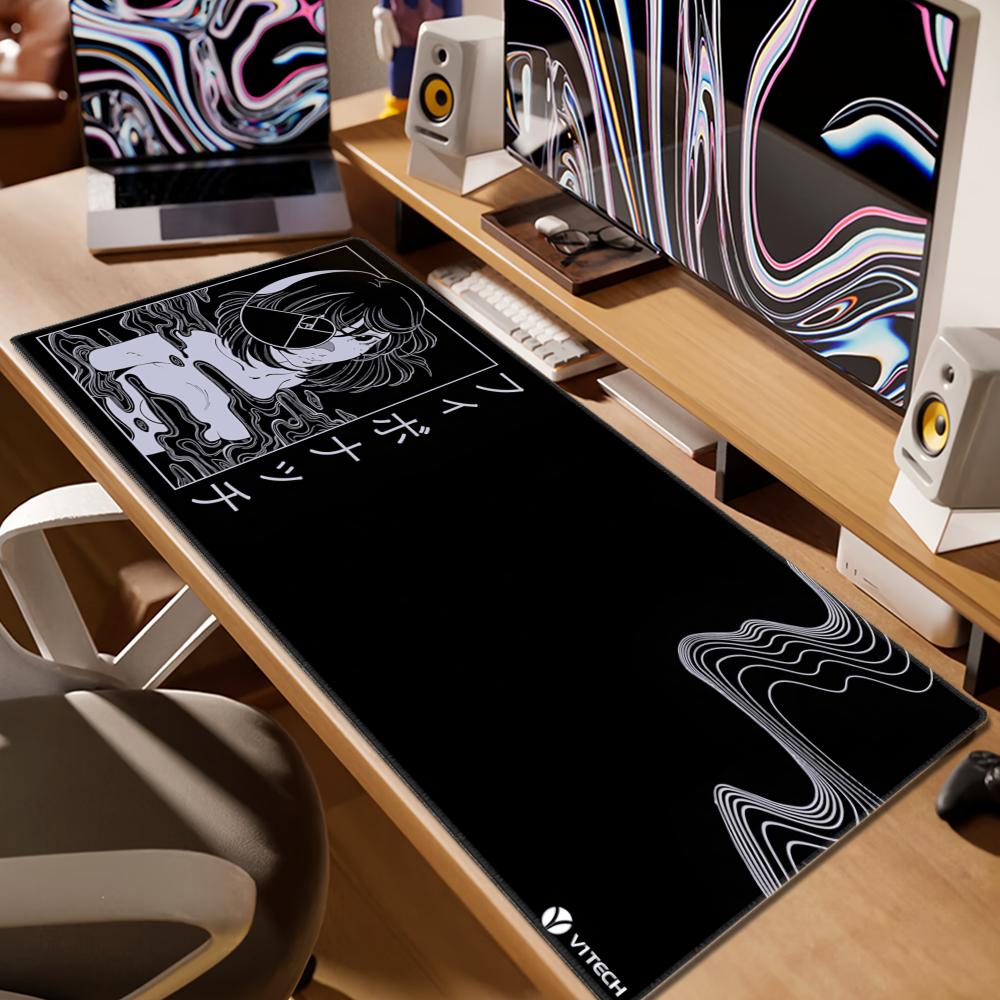 Desk Setup Workspace - แผ่นรองเมาส์กันลื่นขนาด800x300สำนักงานบ้านพื้นที่ทำงานการตั้งค่าการเล่นเกมแผ่นรองปูโต๊ะ V1Tech กลางคืนสีม่วงอะนิเมะเด็กสาว Angelscape