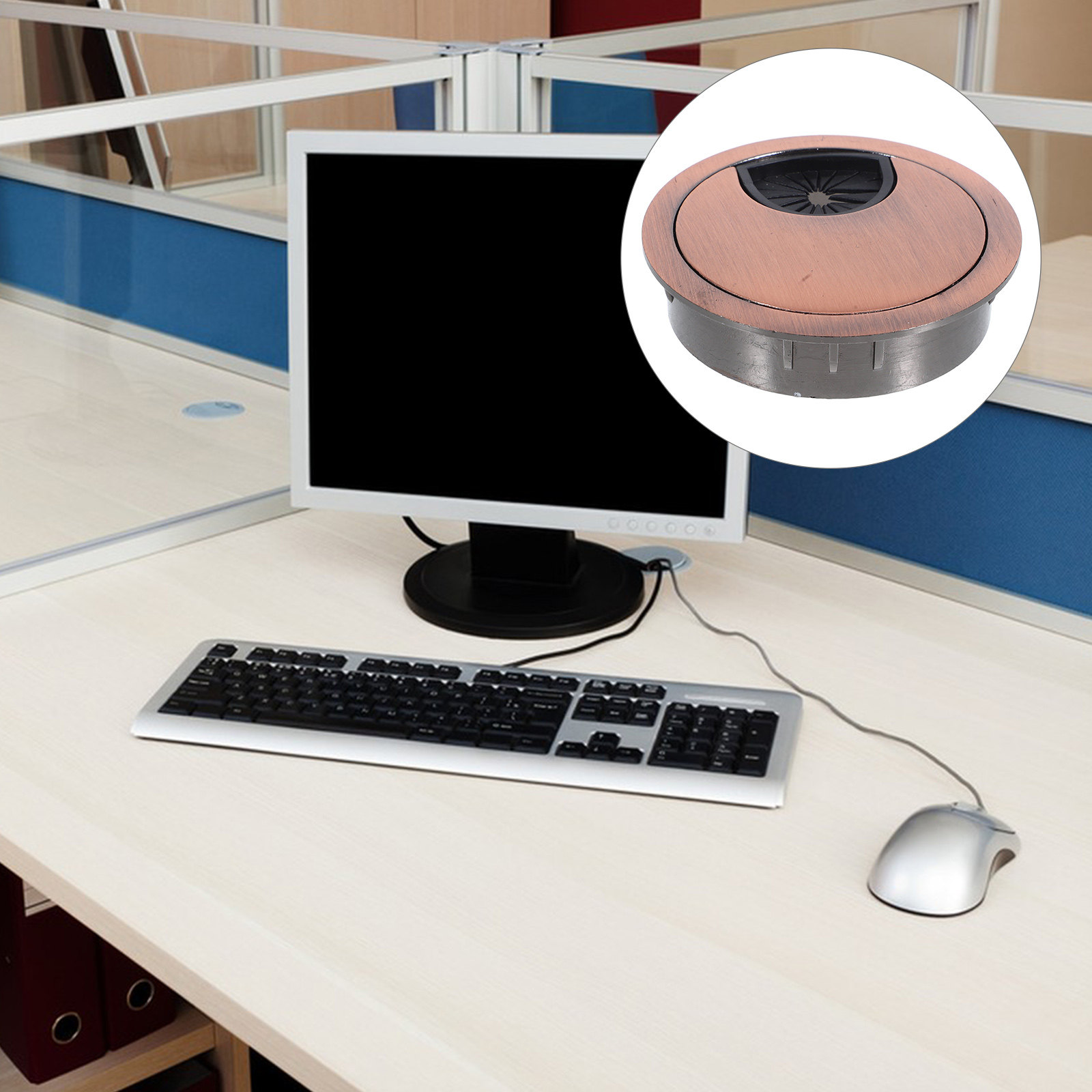 Desk Setup Simple - ช่องร้อยสายเคเบิลทรงกลมสำหรับจัดระเบียบสายไฟบนโต๊ะทำงาน จัดการสายเคเบิลได้อย่างมีประสิทธิภาพ ติดตั้งง่าย เหมาะสำหรับโฮมออฟฟิศและโต๊ะทำงาน