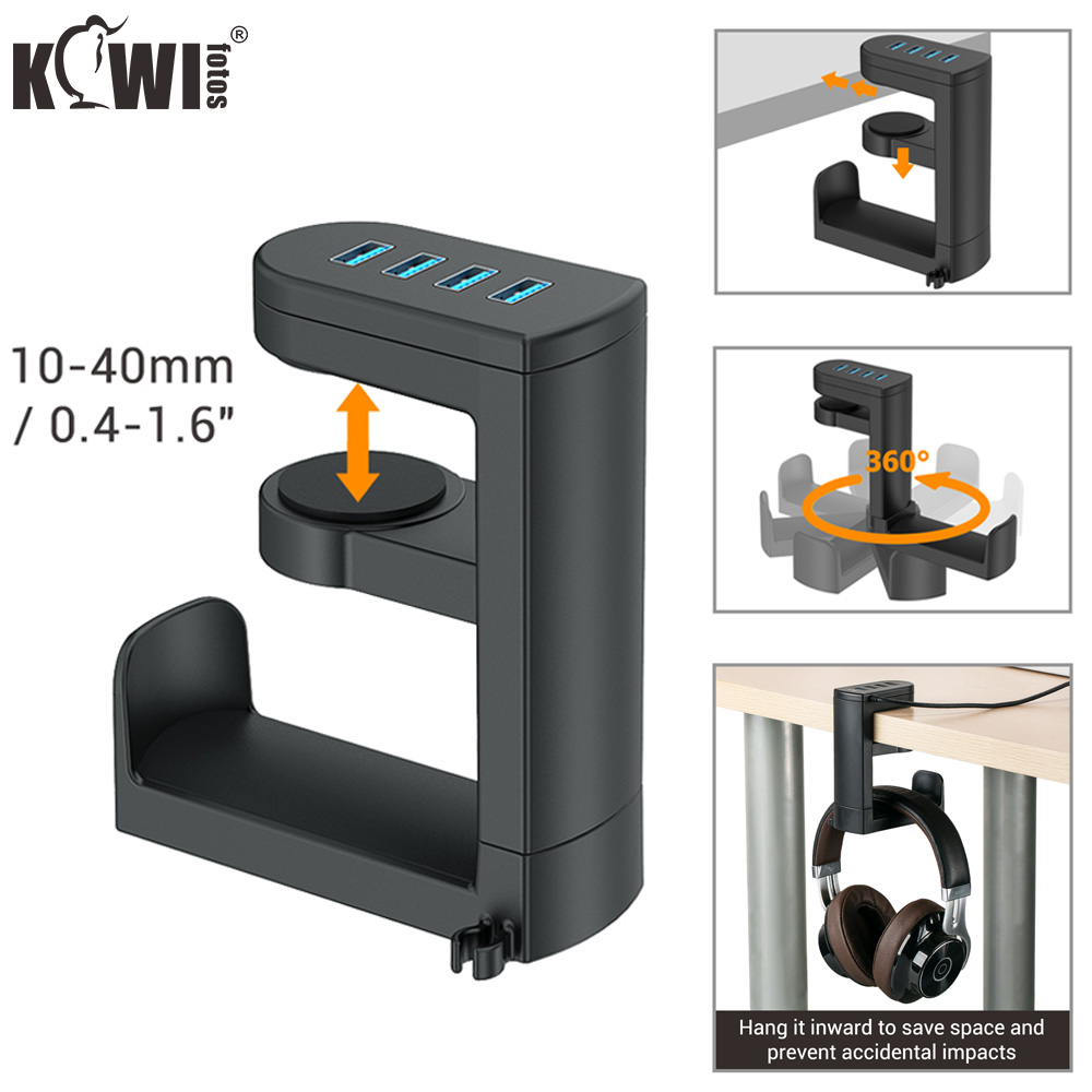 Desk Setup Gaming - ขาตั้งหูฟังสำหรับเล่นเกมส์บนพีซี KWIFOTOS พร้อมพอร์ต USB 4 ช่อง,