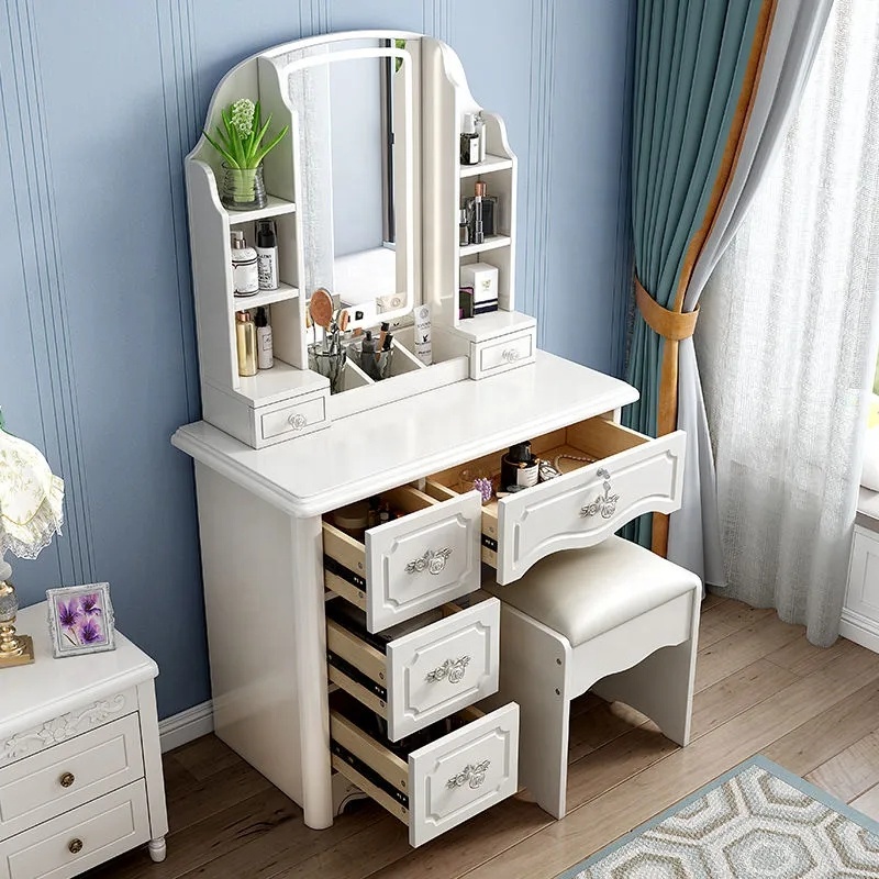 โต๊ะเครื่องแป้งไม้สีขาวชมพูสไต - Desk Setup Simple บทวิจารณ์และราคา