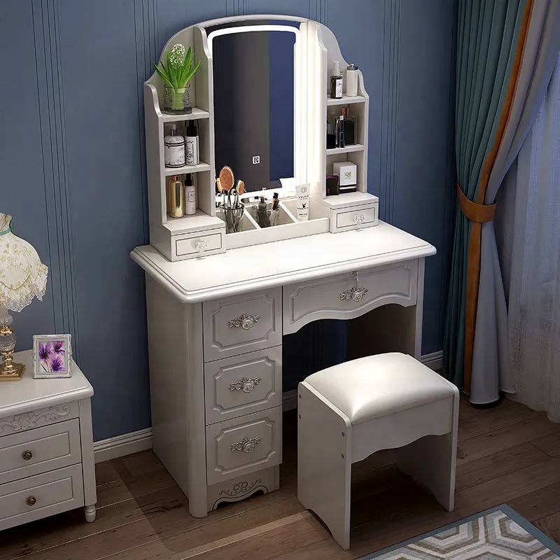 โต๊ะเครื่องแป้งไม้สีขาวชมพูสไต - Desk Setup Simple บทวิจารณ์และราคา