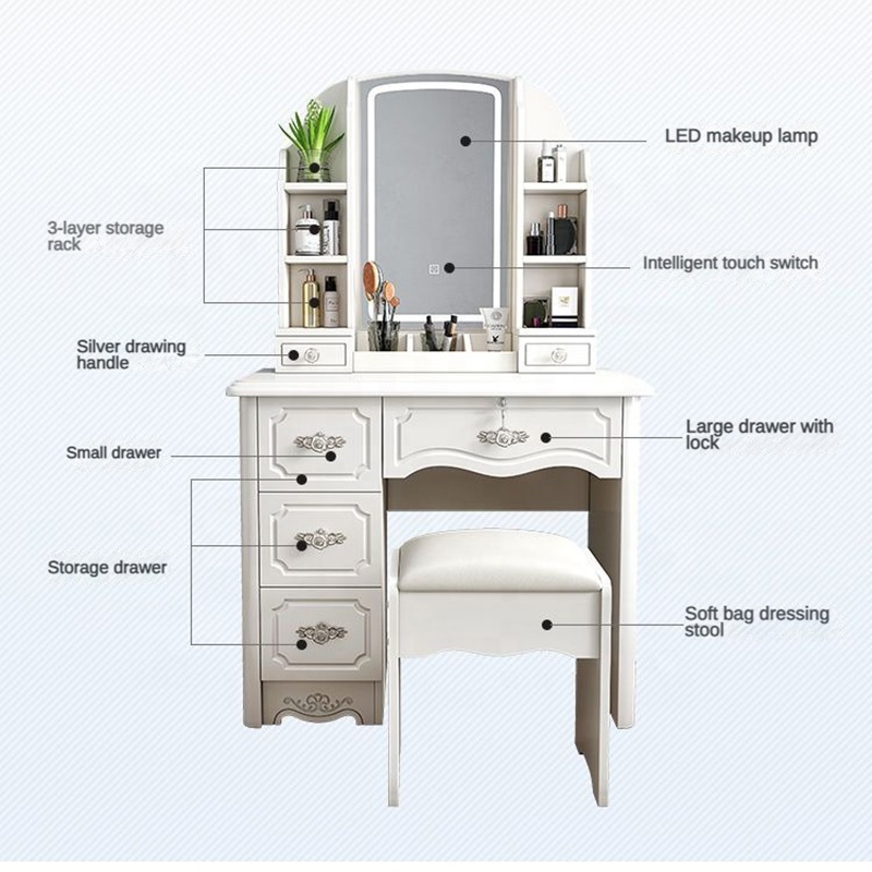 โต๊ะเครื่องแป้งไม้สีขาวชมพูสไต - Desk Setup Simple บทวิจารณ์และราคา