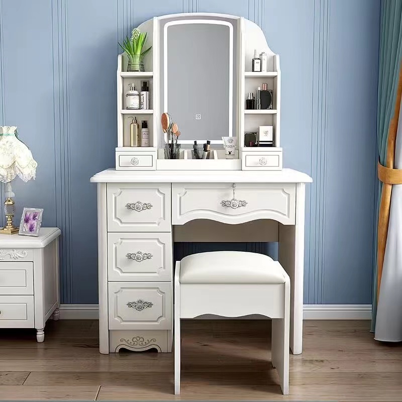 โต๊ะเครื่องแป้งไม้สีขาวชมพูสไต - Desk Setup Simple บทวิจารณ์และราคา