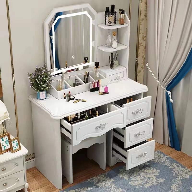 โต๊ะเครื่องแป้งไม้สีขาวชมพูสไต - Desk Setup Simple บทวิจารณ์และราคา