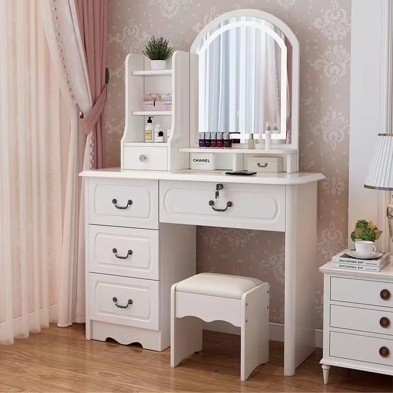 โต๊ะเครื่องแป้งไม้สีขาวชมพูสไต - Desk Setup Simple บทวิจารณ์และราคา